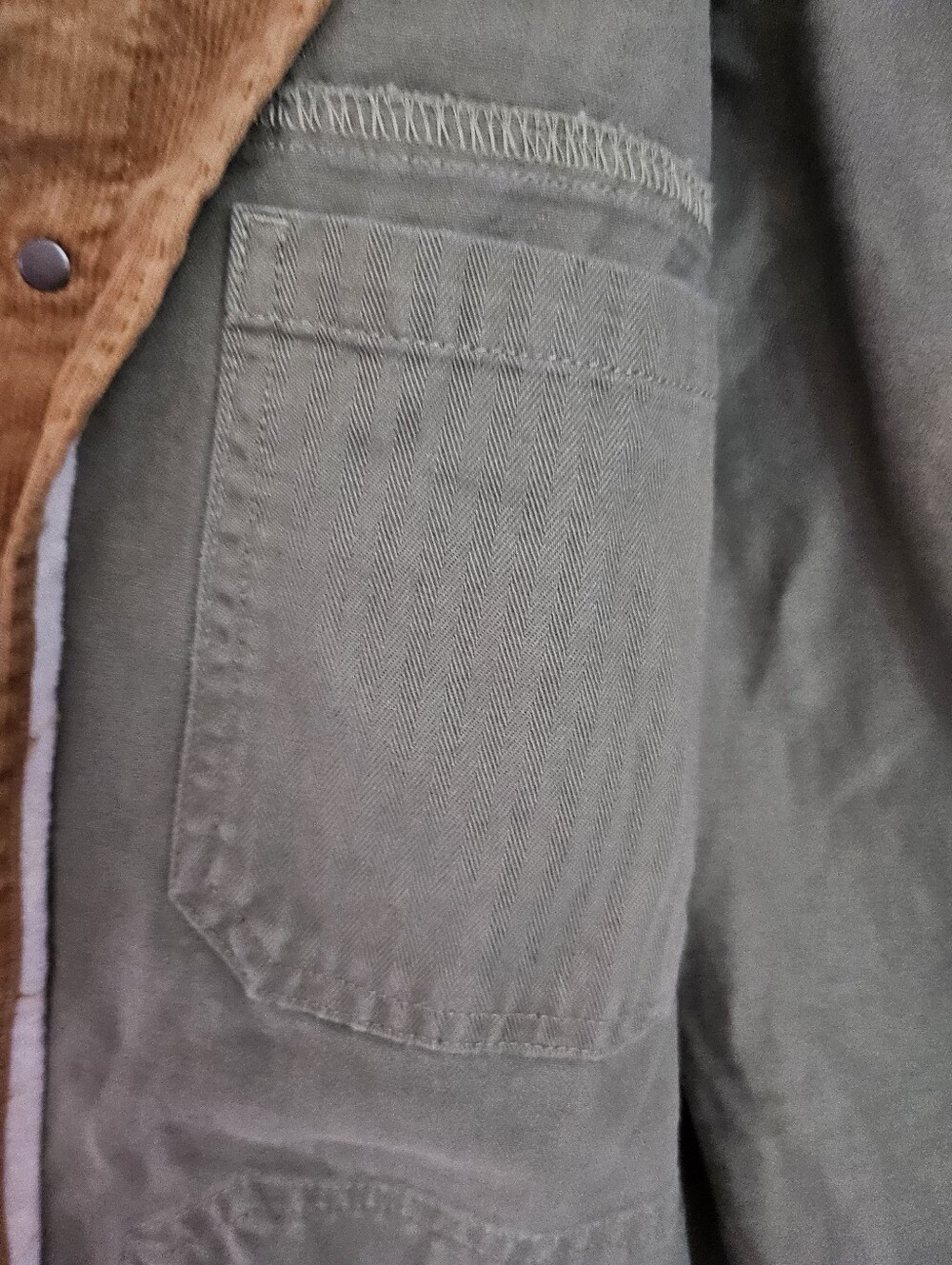 S- Free Assembly- Olive Canvas Field Jacket with Tan Corduroy Collar - Picture 4 of 7